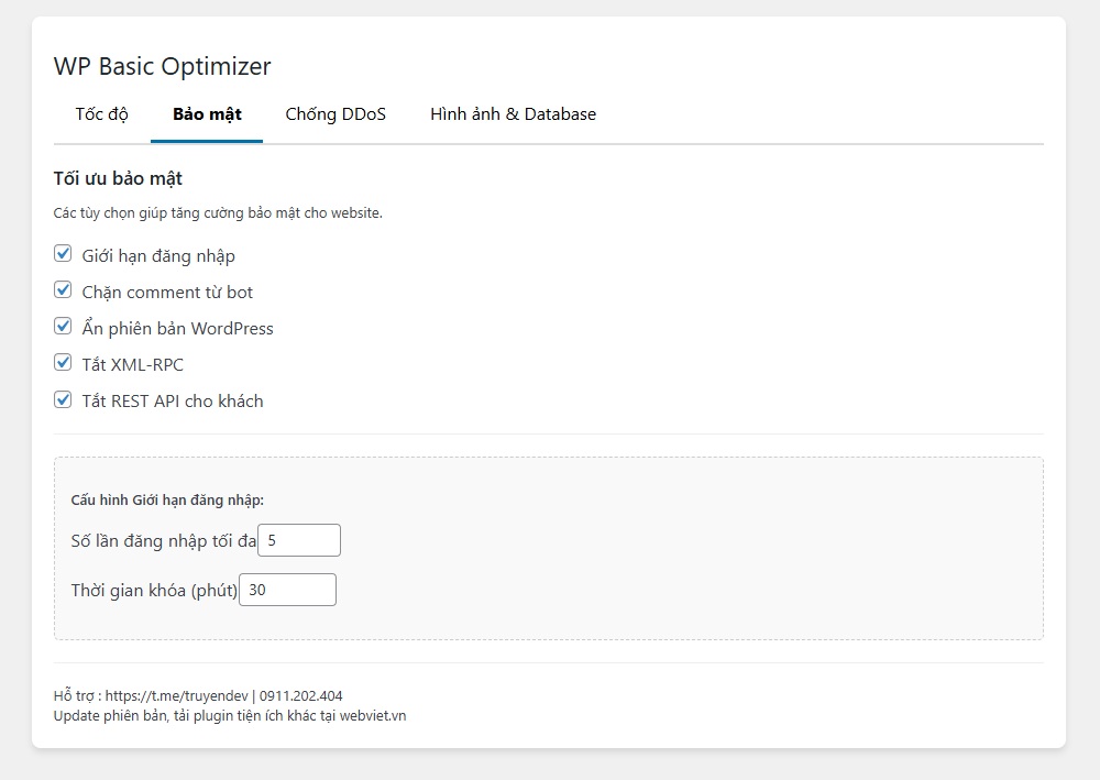 PLugin WP Basic Optimizer - Plugin tối ưu cho WordPress