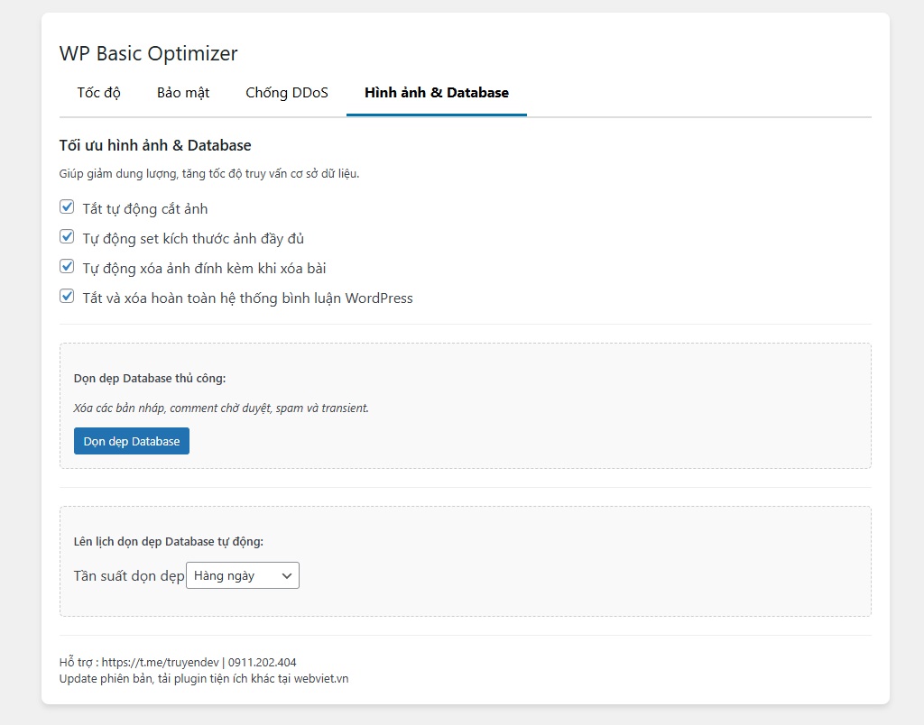 PLugin WP Basic Optimizer - Plugin tối ưu cho WordPress