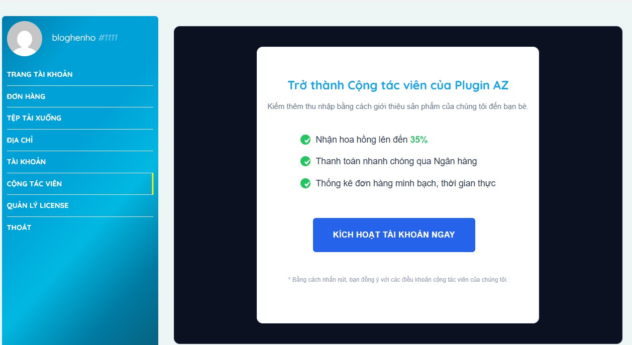 PluginAZ Chính Thức Mở Chức Năng Affiliate