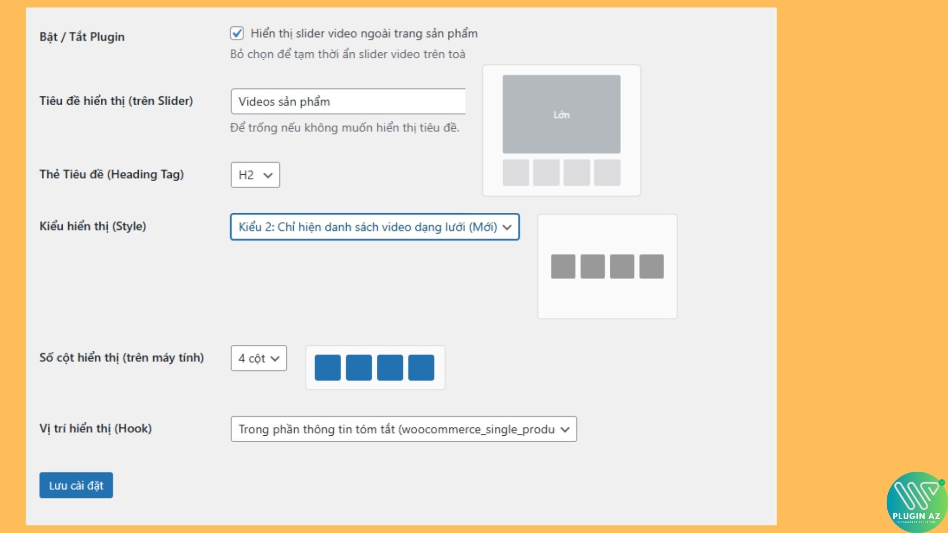 AZ Videos WooCommerce - Thêm Slider Video YouTube cho Thumnails sản phẩm wordpress