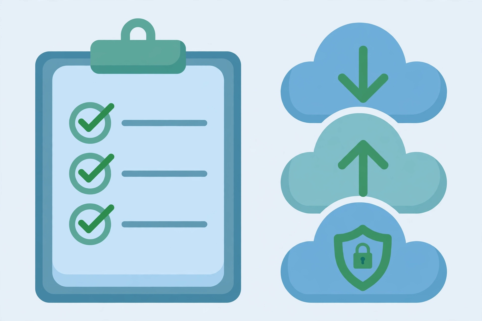 Checklist các bước backup website WordPress trước khi cập nhật plugin kèm biểu tượng lưu trữ đám mây