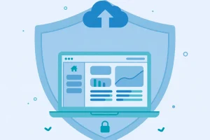 Minh họa backup website WordPress an toàn với khiên bảo vệ và đám mây lưu trữ