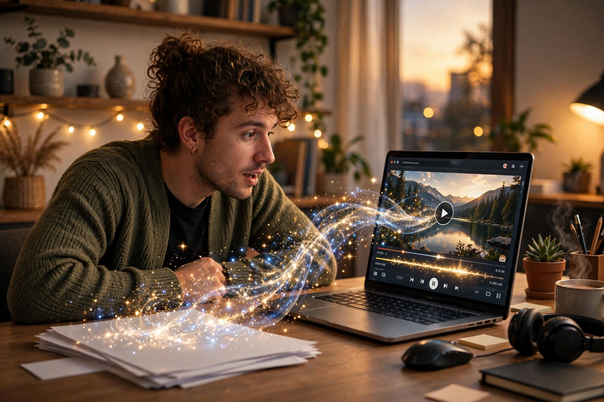 Người dùng tạo video tự động bằng plugin AI trên máy tính cho website WordPress