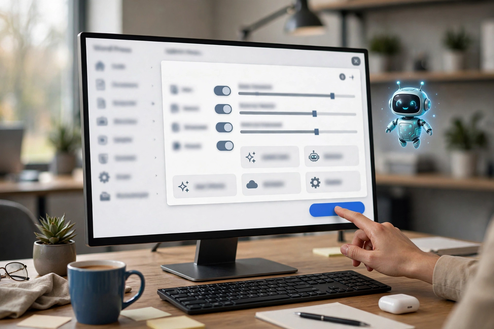 Tích hợp AI viết content website vào plugin WordPress - minh họa bảng điều khiển và nút xuất bản